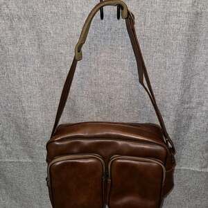 Vintage Perrin 718 Brown Leather Multi-Pocket Camera Messenger bag